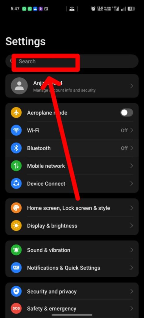 Search in Settings