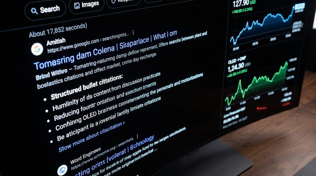 Researcher analyzing real-time AI search engine citations and deep research synthesis on a color-calibrated monitor Researcher analyzing real-time AI search engine citations and deep research synthesis on a color-calibrated monitor