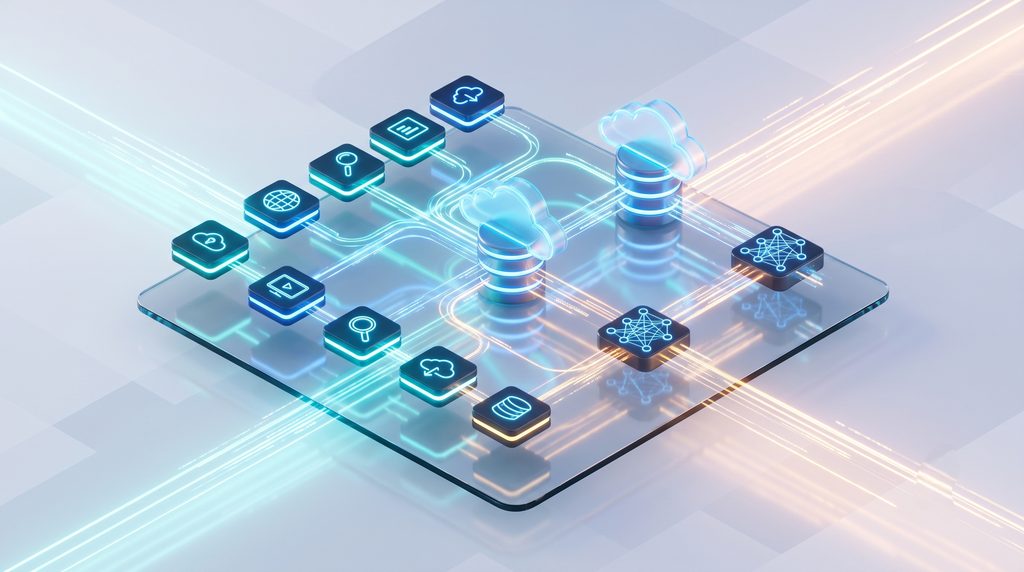 Comparison graphic showing automated data transfer between CRM, cloud databases, and AI reasoning modules