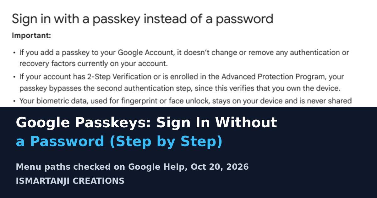 Google passkeys guide featured image: Google Help page Sign in with a passkey instead of a password