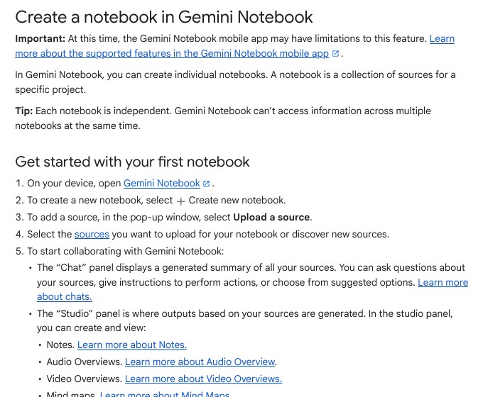 Google Help page Create a notebook in Gemini Notebook with the steps to get started