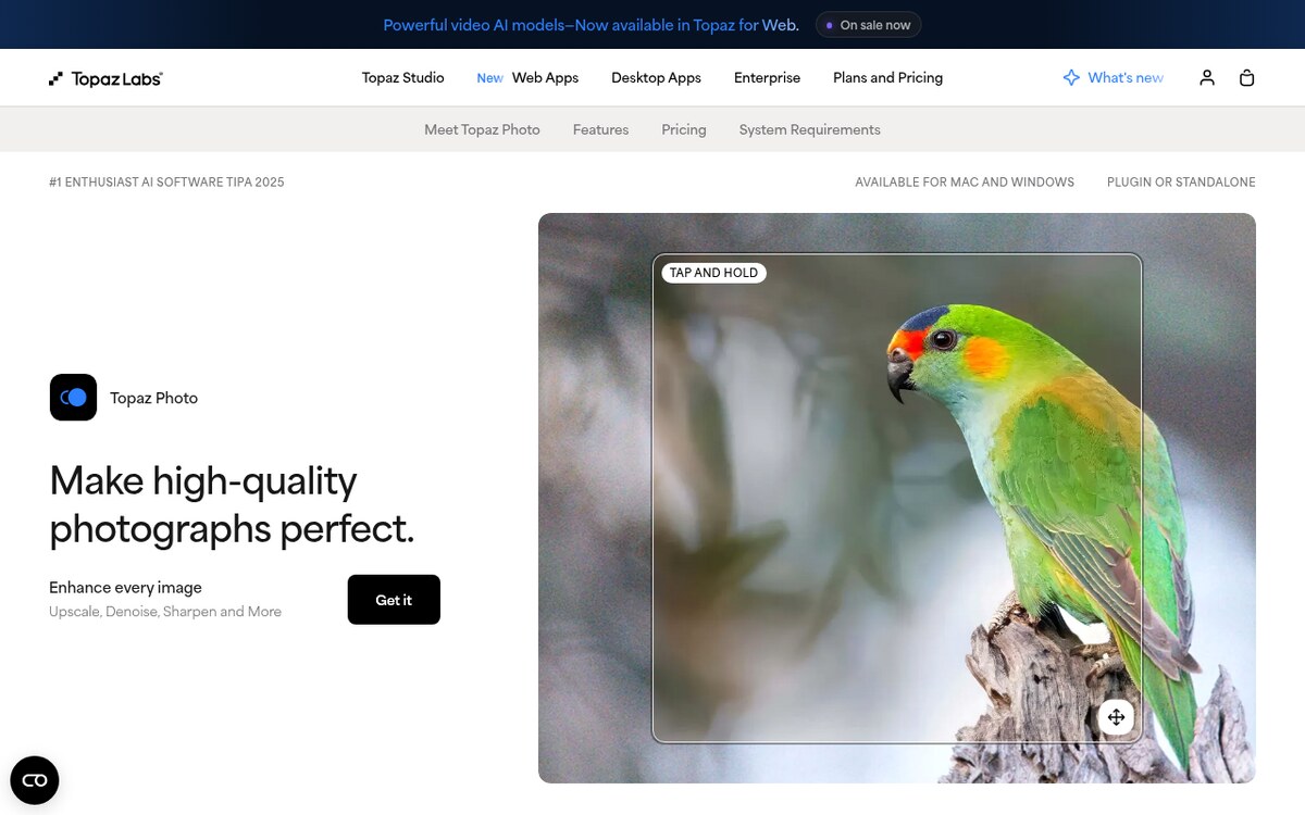 Topaz Labs product page for Topaz Photo with the heading Make high-quality photographs perfect