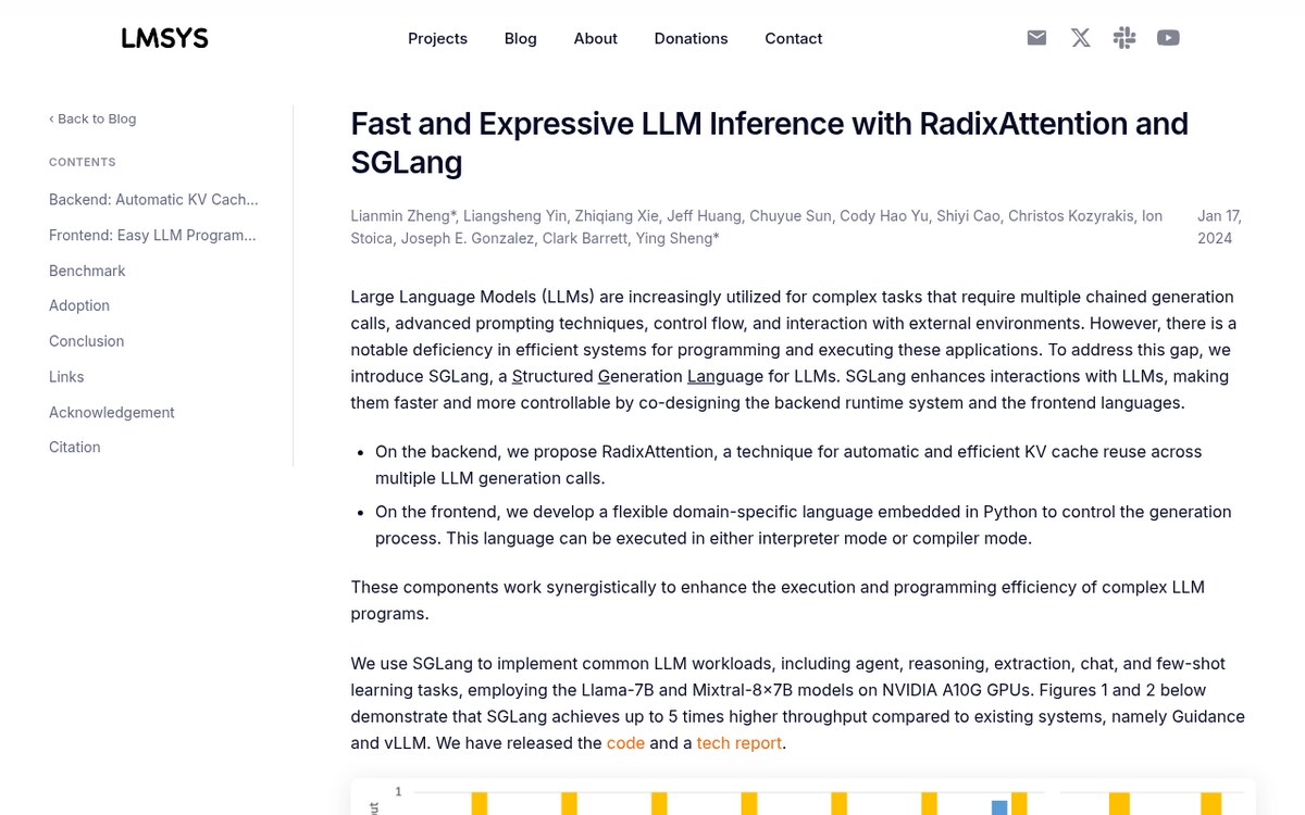 LMSYS blog post Fast and Expressive LLM Inference with RadixAttention and SGLang, January 17, 2024